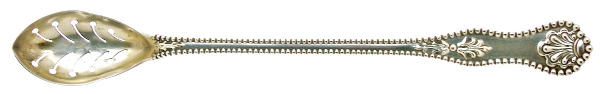 Charles II (Sterling, 1894) Pierced Bowl Long Handle Olive Spoon by Dominick & Haff-1