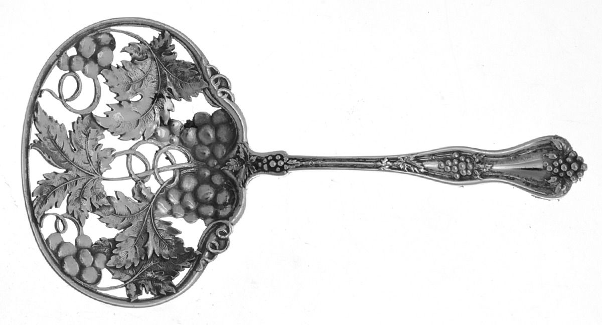Grape (Sterling, 1895, No Monograms) Solid Bon Bon Spoon with Pierced Bowl by Dominick & Haff-1