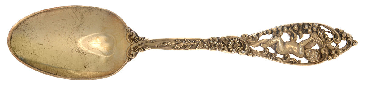 Labors of Cupid (Sterling, 1900, No Monograms) Gold Vermeil Dessert/Oval Soup Spoon by Dominick & Haff-1
