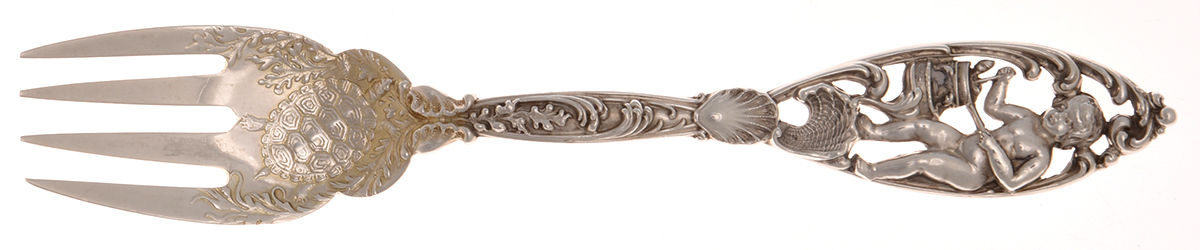 Labors of Cupid (Sterling, 1900, No Monograms) Large Ramekin Fork by Dominick & Haff-1
