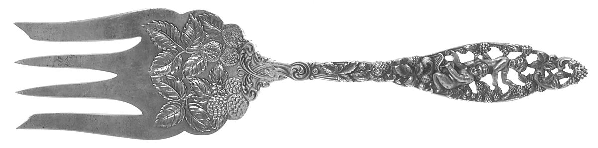 Labors of Cupid (Sterling, 1900, No Monograms) Large Solid Cold Meat Serving Fork by Dominick & Haff-1