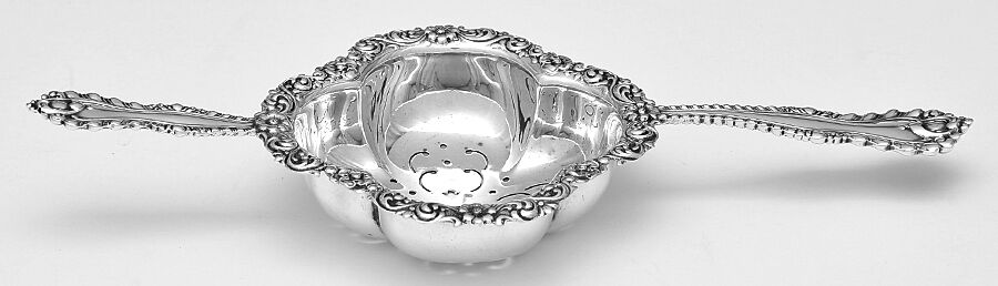 Mazarin (Sterling, 1892, No Monograms) Solid Individual Overcup Tea Strainer by Dominick & Haff-1