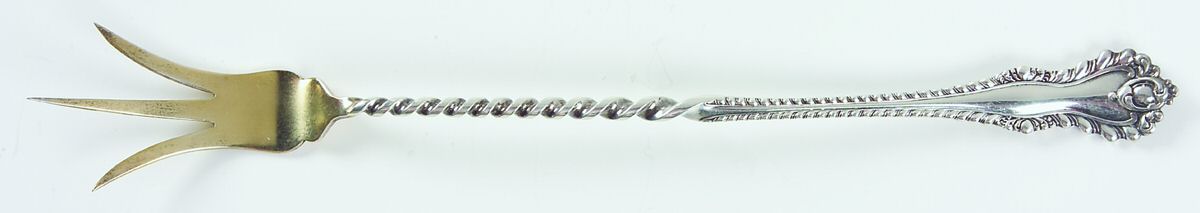 Mazarin (Sterling, 1892, No Monograms) Large Twisted Handle Lettuce Serving Fork by Dominick & Haff-1