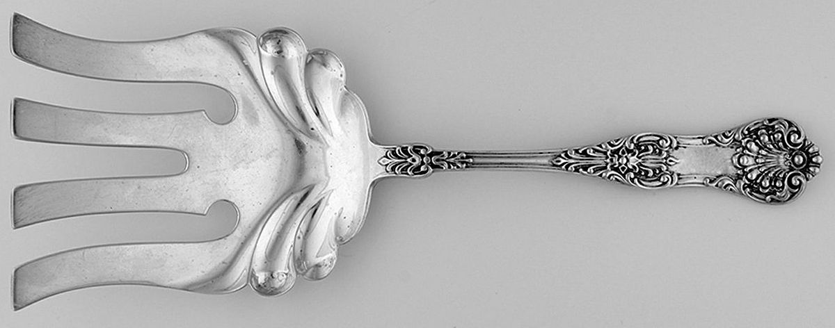 New King (Sterling, 1898) Large Solid Asparagus Serving Fork by Dominick & Haff-1