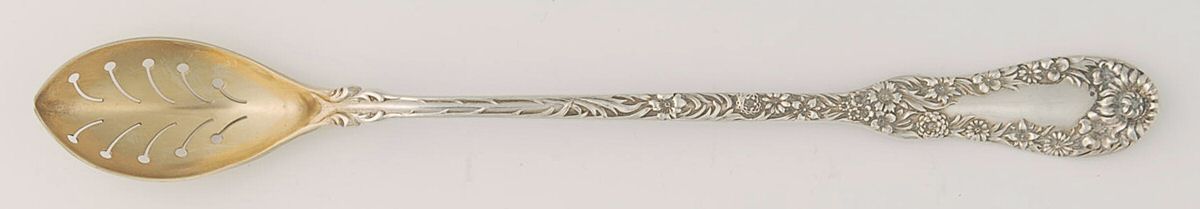 No. 10 (Sterling, 1896) Pierced Bowl Long Handle Olive Spoon by Dominick & Haff-1