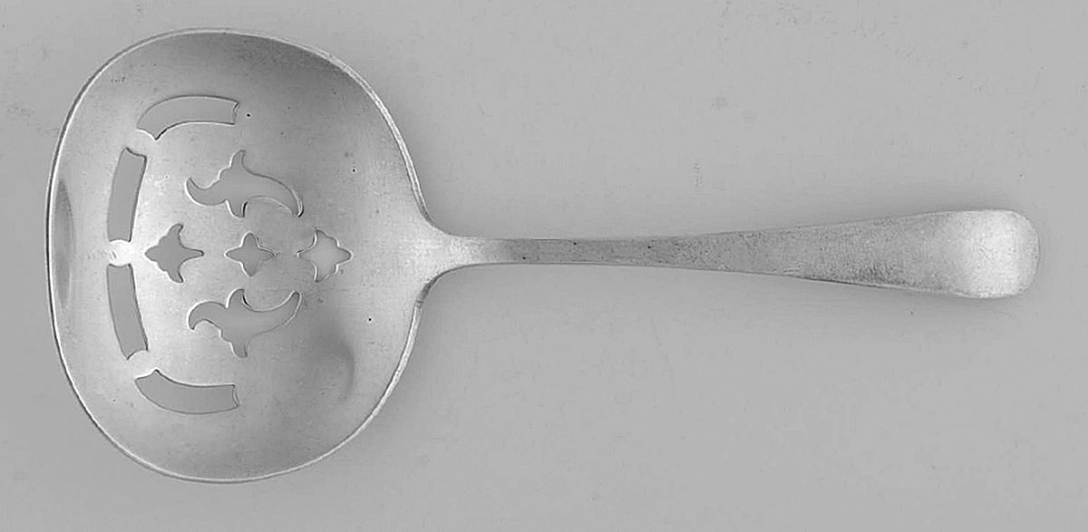 Old English Antique (Sterling, 1880) Solid Bon Bon Spoon with Pierced Bowl by Dominick & Haff-1