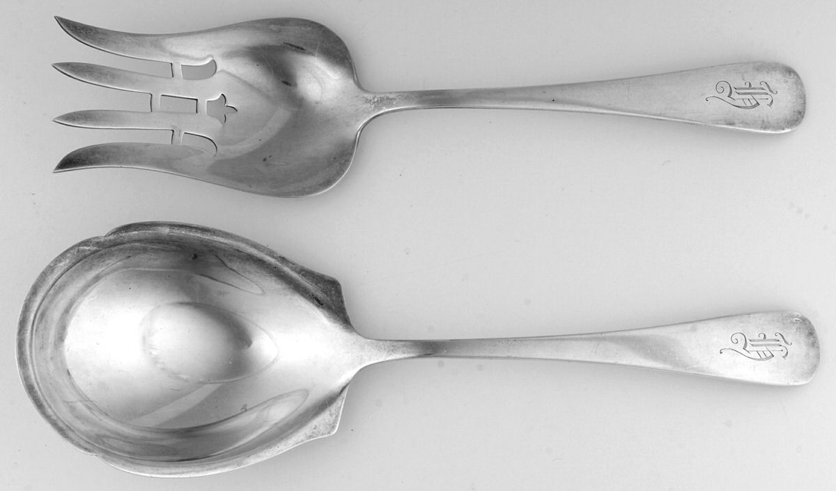 Old English Antique (Sterling, 1880) (2 Pc) Solid Salad Set by Dominick & Haff-1