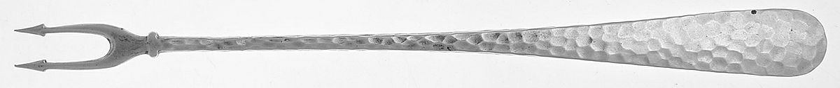 Old English Antique-Hammered (Sterling) Long Handle Olive Fork by Dominick & Haff-1