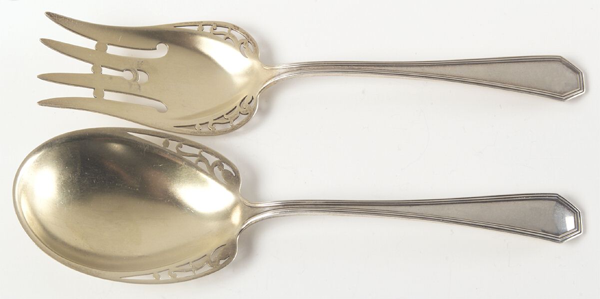 Queen Anne-Plain (Sterling, 1910) (2 Pc) Solid Salad Set by Dominick & Haff-1