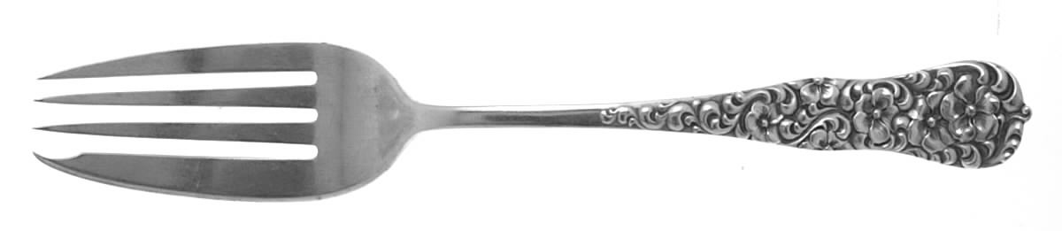 Rococo (Sterling, 1888) Medium Solid Cold Meat Serving Fork by Dominick & Haff-1