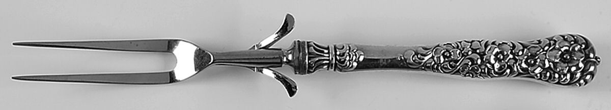 Rococo (Sterling, 1888) Large Stainless-Prong Roast Carving Fork by Dominick & Haff-1