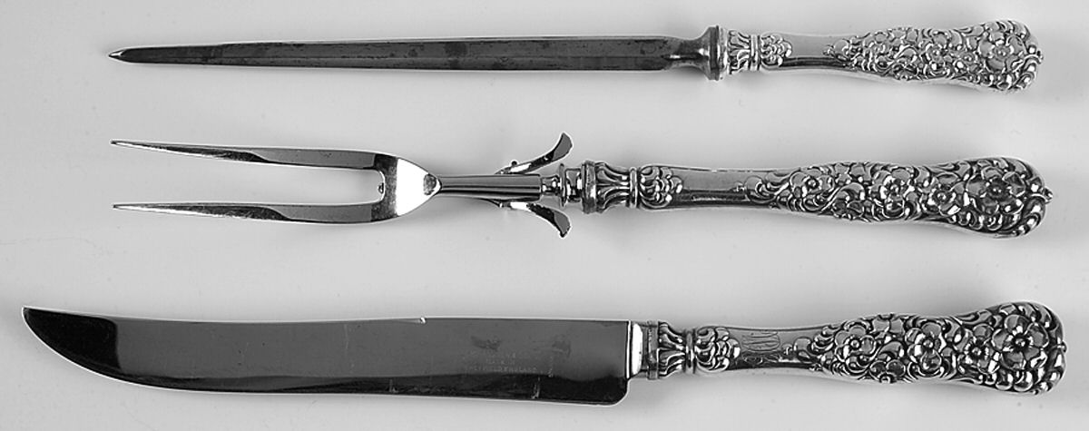 Rococo (Sterling, 1888) Large 3-Piece Roast Carving Set w/ Stainless Blade by Dominick & Haff-1