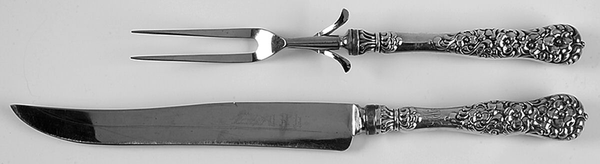 Rococo (Sterling, 1888) Large 2-Piece Roast Carving Set w/Stainless Blade by Dominick & Haff-1