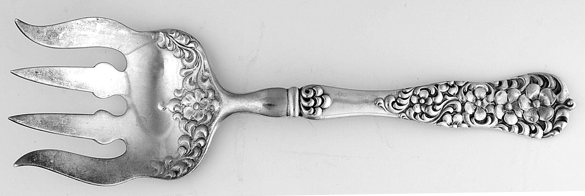 Rococo (Sterling, 1888) Large Solid Fish Serving Fork by Dominick & Haff-1