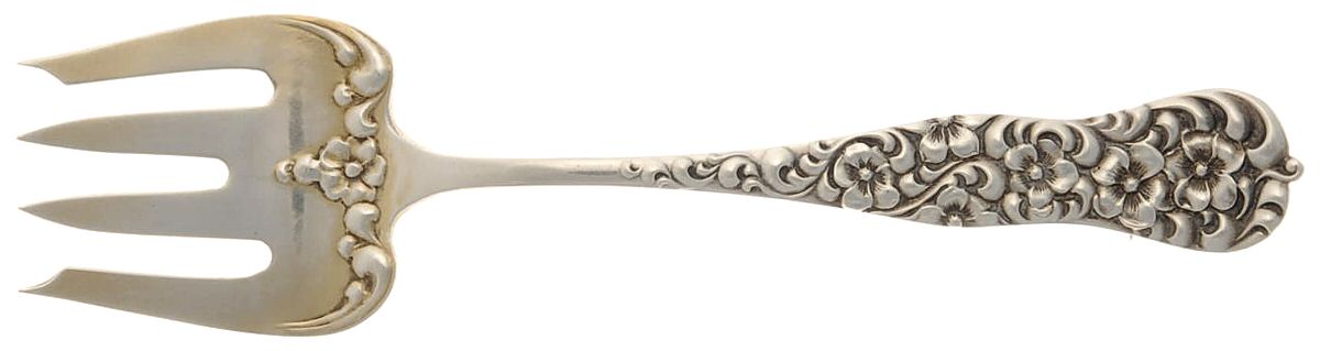 Rococo (Sterling, 1888) Large Solid Tined Sardine Serving Fork by Dominick & Haff-1