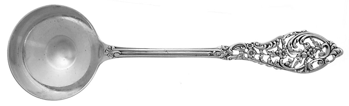 Trianon Pierced (Sterling, 1885) Round Bowl Soup Spoon (Bouillon) by Dominick & Haff-1
