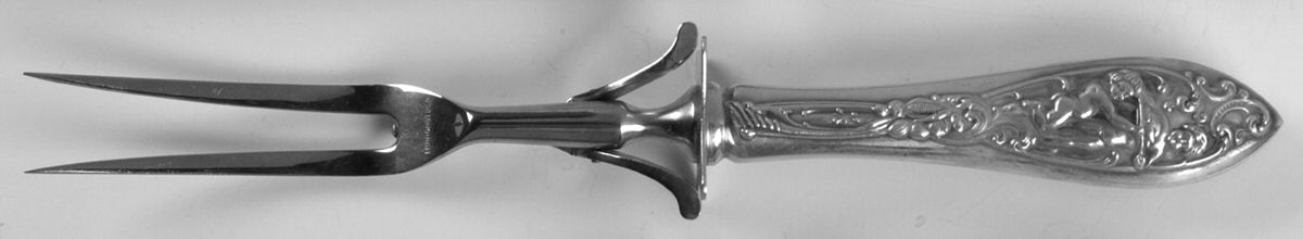 Labors of Cupid (Sterling, Newer) Large Stainless-Prong Roast Carving Fork by Dominick & Haff-1