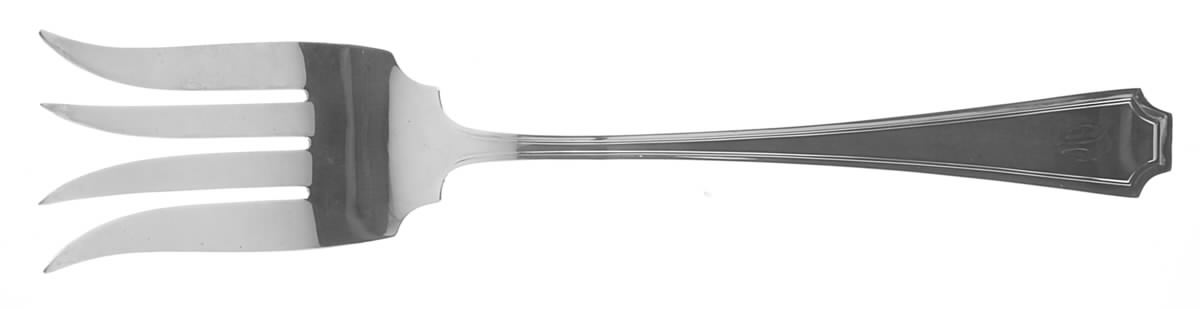 Fairfax (Sterling, 1910, Monograms) Solid Salad Serving Fork by Durgin-1