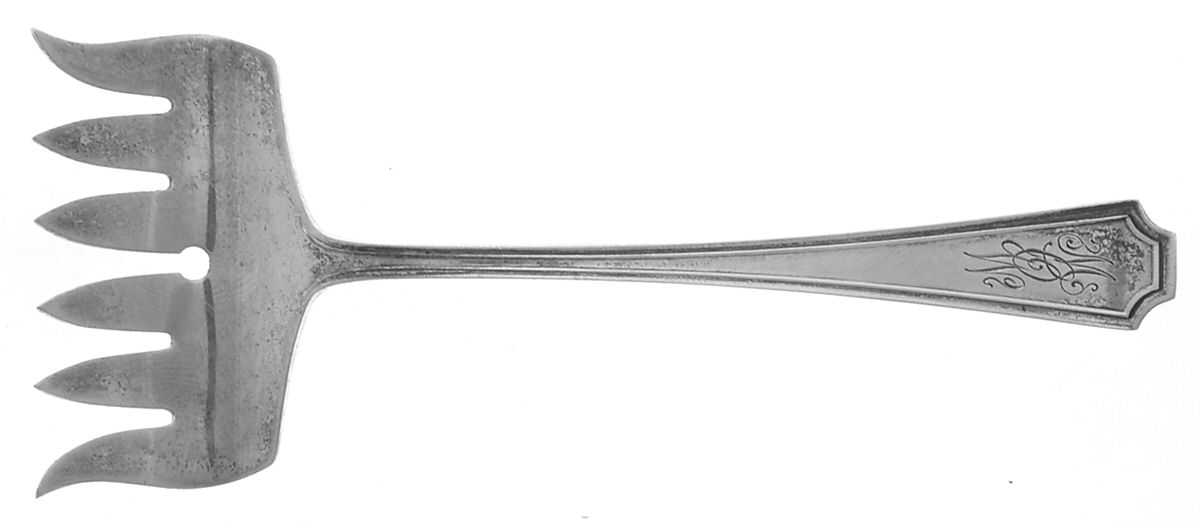 Fairfax (Sterling, 1910, Monograms) Small Solid Tined Sardine Serving Fork by Durgin-1