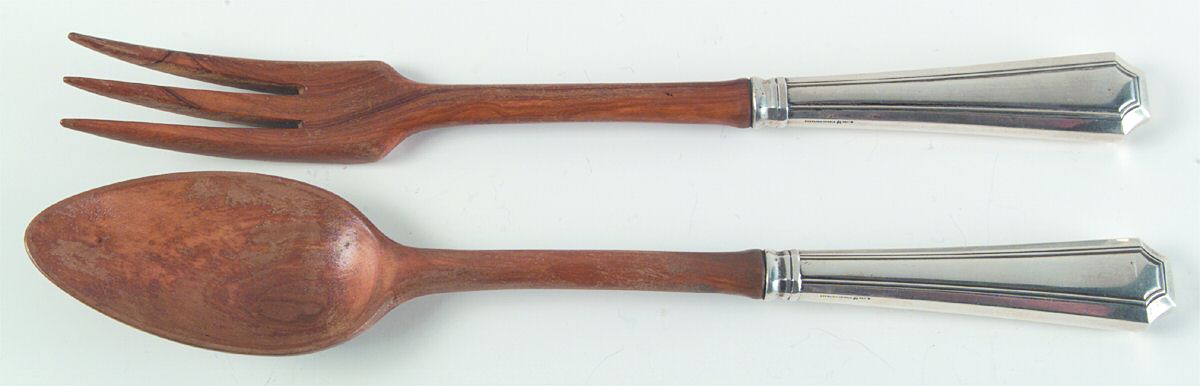 Fairfax (Sterling, 1910, Monograms) Wooden Bowl 2-Piece Salad Set by Durgin-1