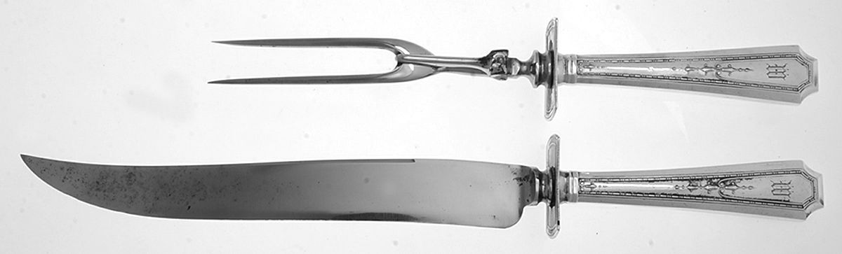 Colfax (Sterling, 1922, Monograms) Large 2-Piece Roast Carving Set w/ Stainless Blade by Durgin-1