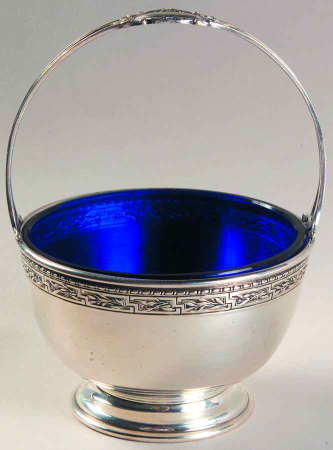 Sterling Hollowware Handled Sugar Basket With Cobalt Liner by Durgin-1