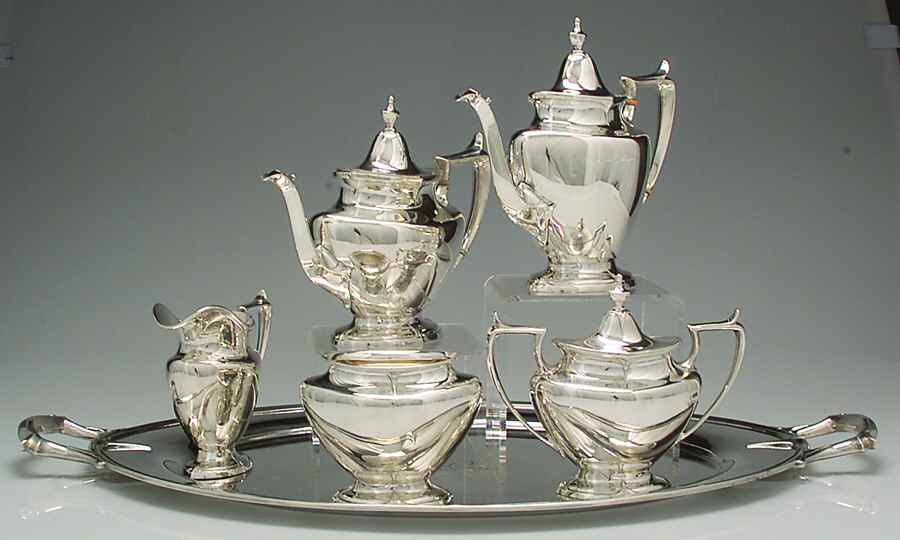 Chatham (Sterling, 1915, Hollowware) 6 Piece Tea Set (SCP, STP, SCR, SSU, SWB, WTL) by Durgin-1