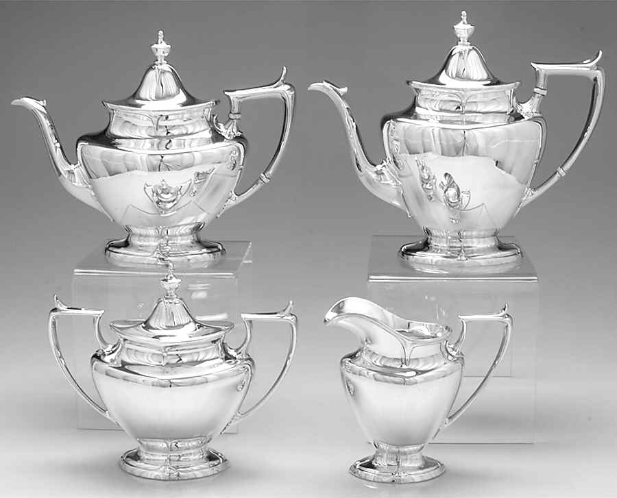 Chatham (Sterling, 1915, Hollowware) 4 Piece Tea Set (SCP, STP, SCR, SSU) by Durgin-1