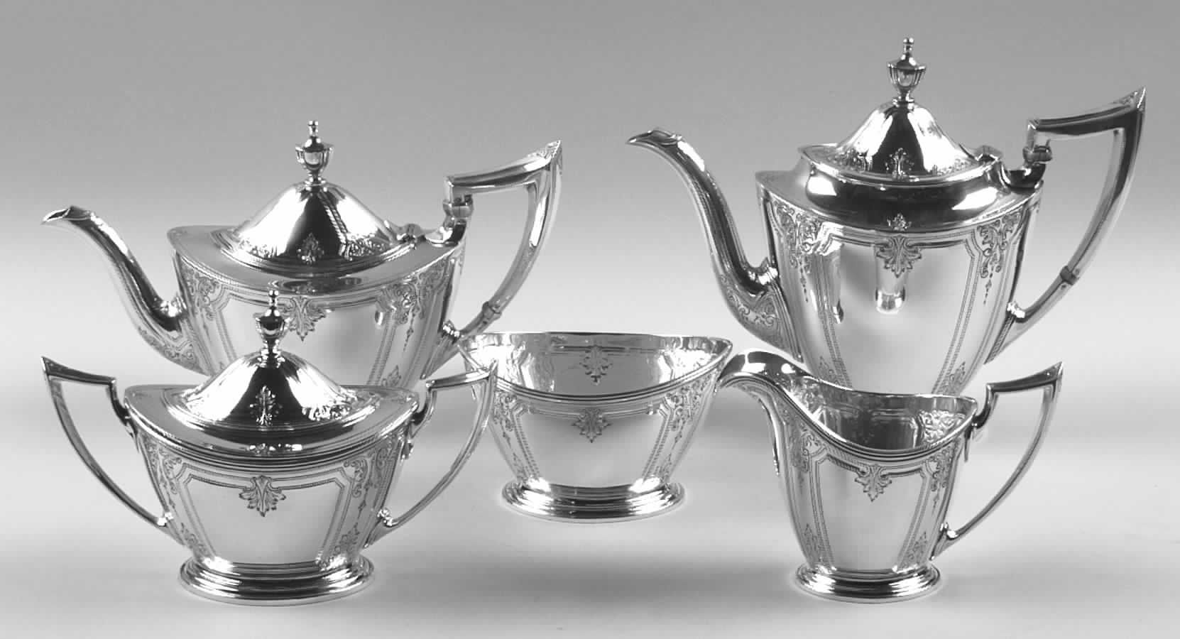 Lenox (Sterling, Hollowware) 5 Piece Tea Set (SCP, STP, SCR, SSU, SWB) by Durgin-1