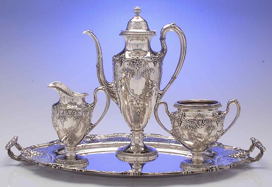 7845 (Sterling, Hollowware) 4 Piece Mini Coffee Set (SCPM, SCRM, SSUOM, STRDEM) by Dominick & Haff-1