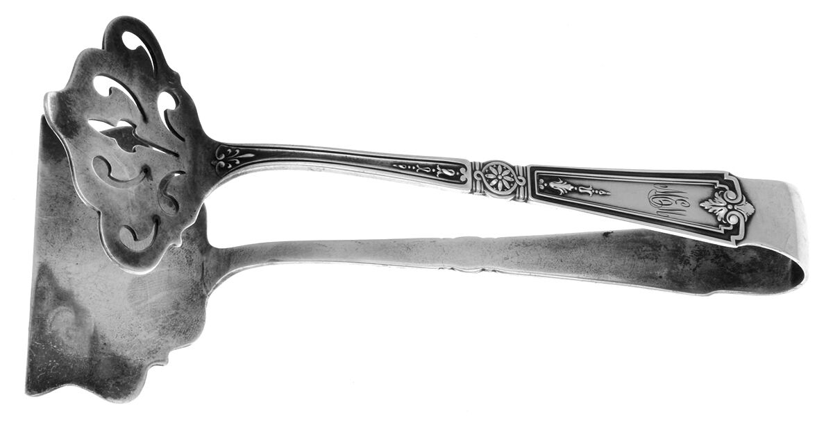 Victorian-Sheraton (Sterling) Large Solid Sandwich Tongs by Durgin-1