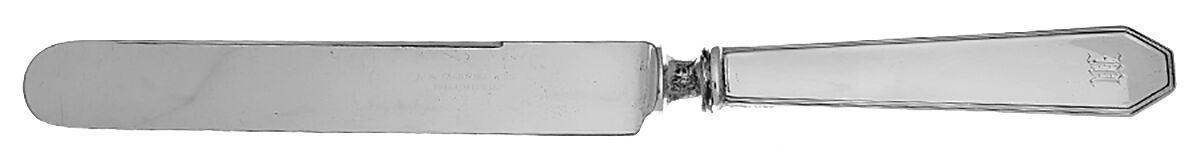 Queen Anne-Plain (Sterling, 1910, Monograms) Blunt Hollow Knife with Bolster by Dominick & Haff-1