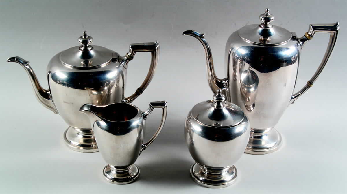 Pointed Antique (Sterling, Hollowware) 5 Piece Tea Set (SCP, STP, SCR, SSU, WTL) by Dominick & Haff-1