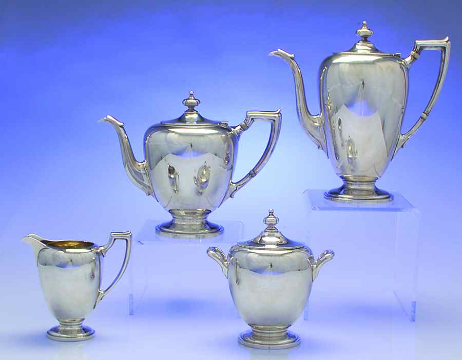Pointed Antique (Sterling, Hollowware) 4 Piece Tea Set (SCP, STP, SCR, SSU) by Dominick & Haff-1