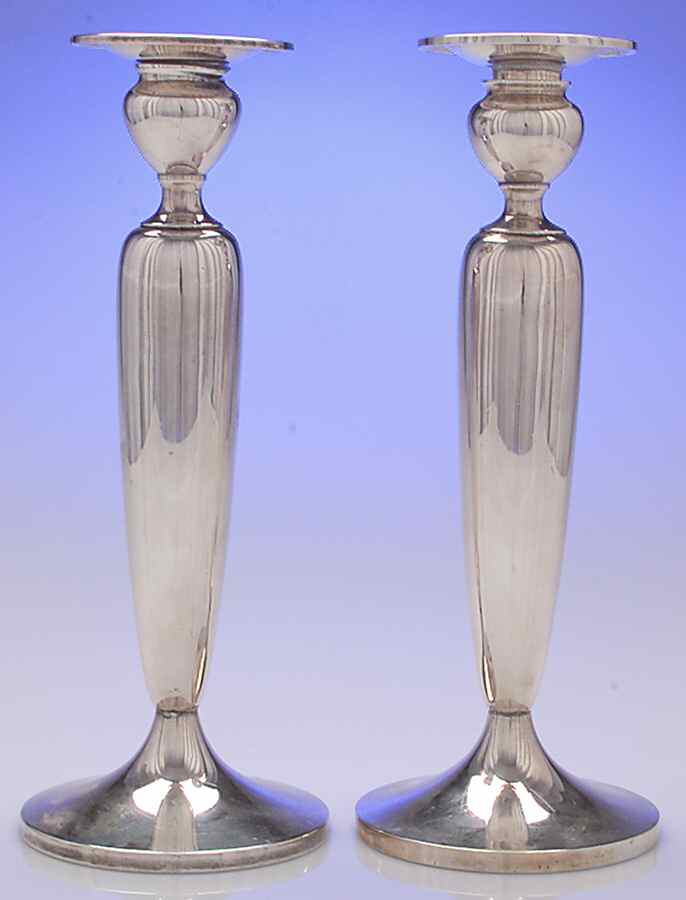Pointed Antique (Sterling, Hollowware) Pair of Weighted Candlesticks with Bobeche by Dominick & Haff-1