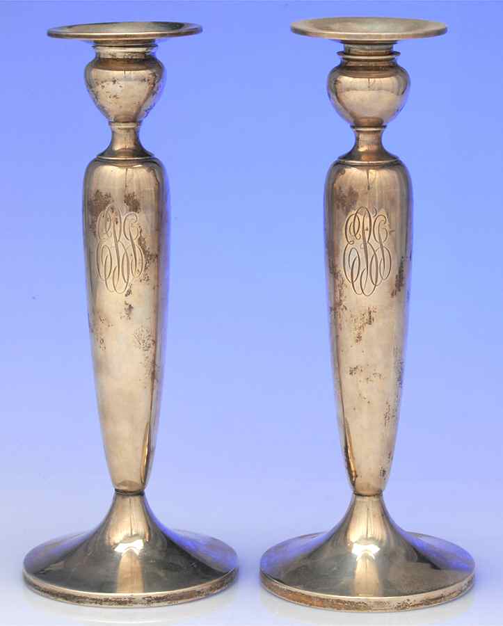 Pointed Antique (Sterling, Hollowware) Pair of Weighted Candlesticks with Bobeche by Dominick & Haff-1