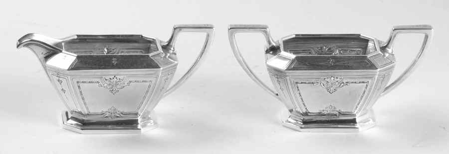 Colfax (Sterling, 1922, Hollowware) Mini Sterling Creamer and Open Sugar by Durgin-1
