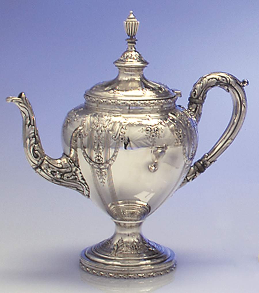 Basket of Flowers (Sterling, 1920, Hollowware) Teapot by Dominick & Haff-1
