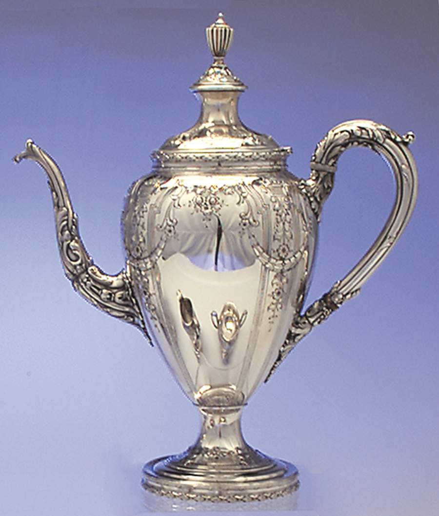 Basket of Flowers (Sterling, 1920, Hollowware) Coffee Pot by Dominick & Haff-1