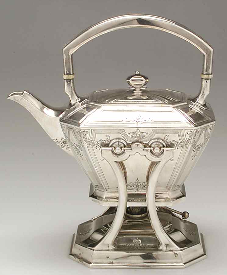 Fairfax No. 4-B-Engraved (Sterling, 1910, Hlwr) Kettle, Stand & Burner by Durgin-1