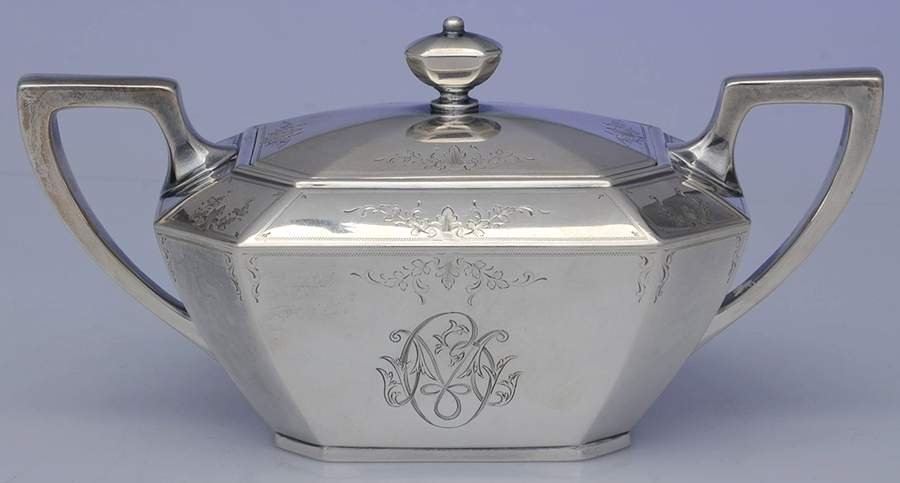 Fairfax No. 2-Engraved (Sterling, 1910, Hollowware) Sugar Bowl & Lid by Durgin-1