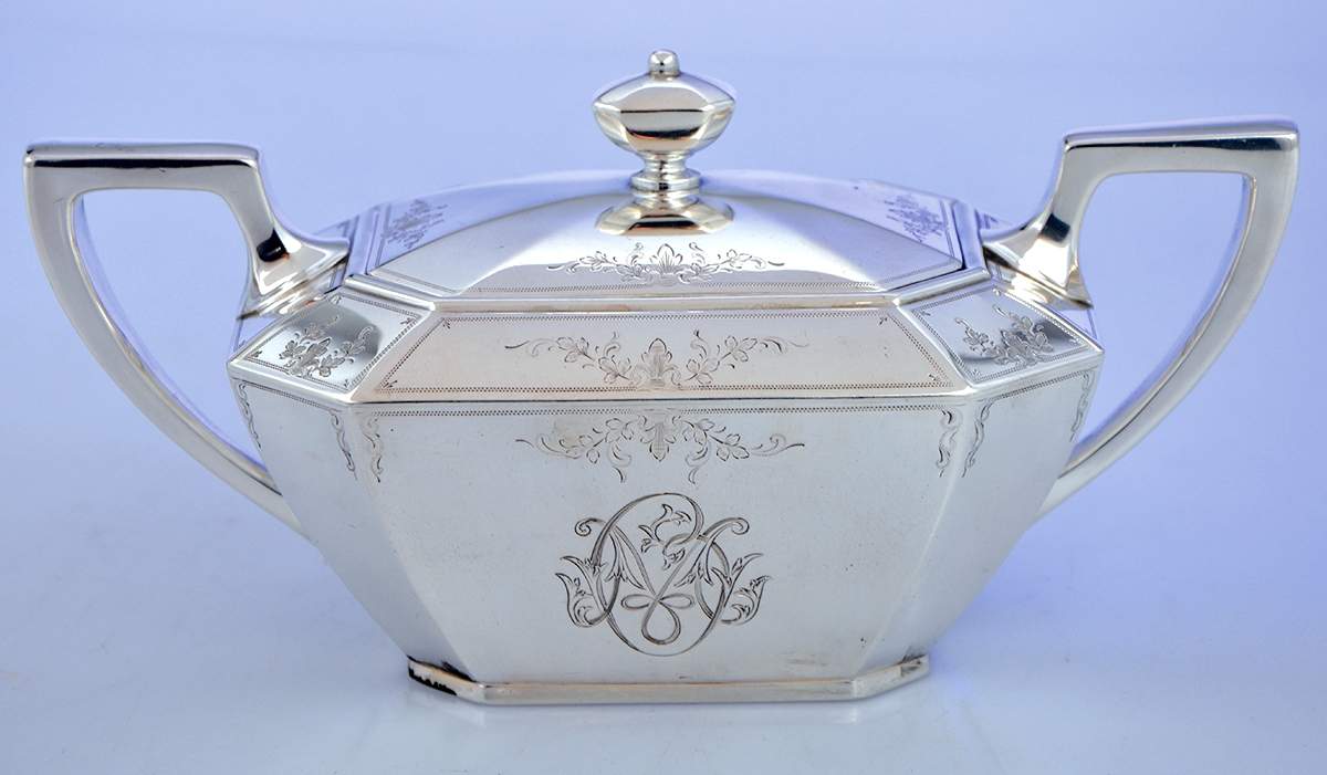 Fairfax No. 2-Engraved (Sterling, 1910, Hollowware) Sugar Bowl & Lid by Durgin-1