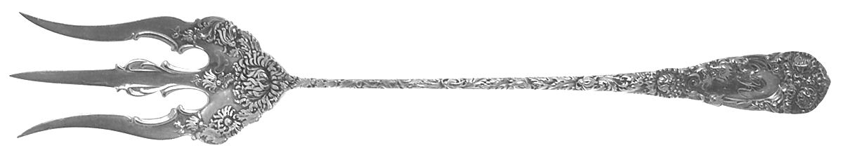 Chrysanthemum (Sterling, 1893, Monograms) Large Lettuce Serving Fork by Durgin-1