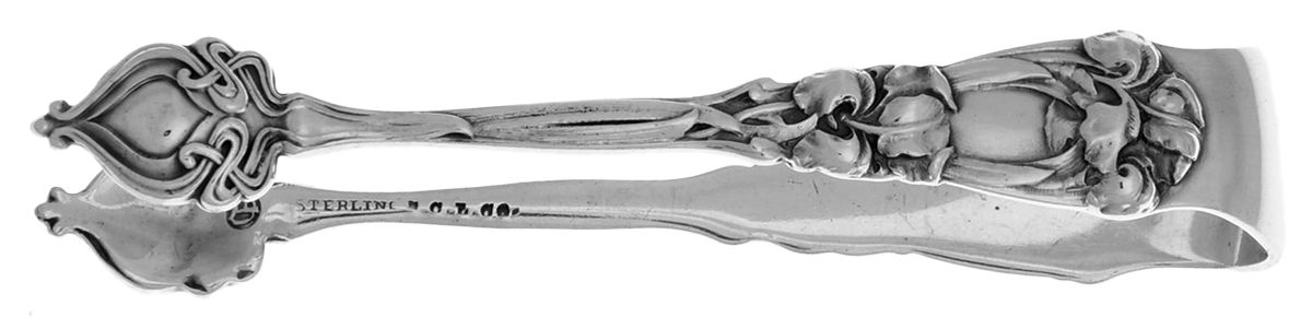 Iris (Sterling, 1900, Monograms) Small Sugar Tongs by Durgin-1