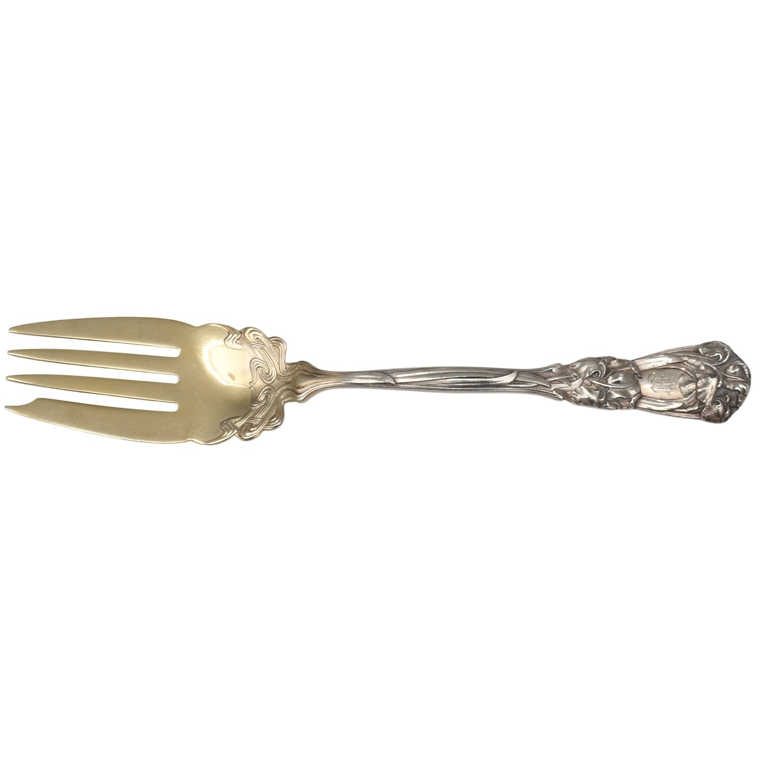 Iris (Sterling, 1900, Monograms) Individual Salad Fork by Durgin-1