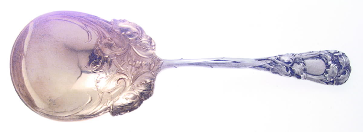 Iris (Sterling, 1900, Monograms) Solid Salad Serving Spoon by Durgin-1