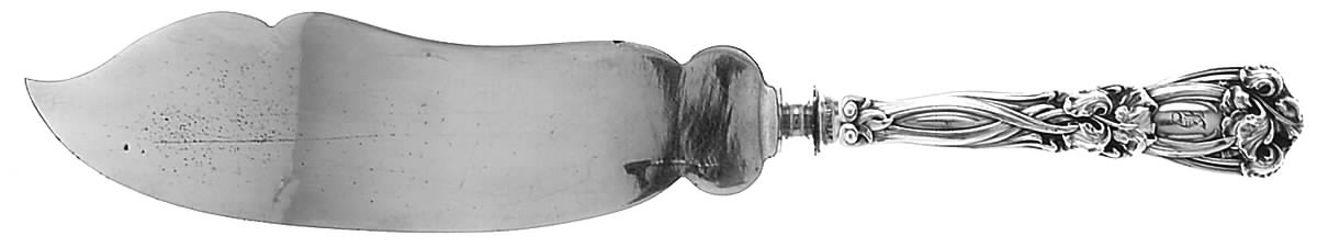 Iris (Sterling, 1900, Monograms) Large Ice Cream Slicer with Silverplate Blade by Durgin-1