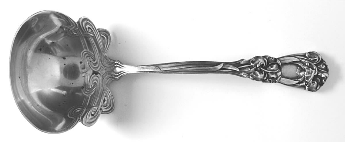 Iris (Sterling, 1900, Monograms) Solid Piece Cream Ladle by Durgin-1
