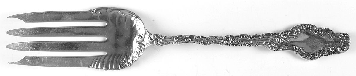 Watteau (Sterling, 1891, Monograms) Solid Salad Serving Fork by Durgin-1