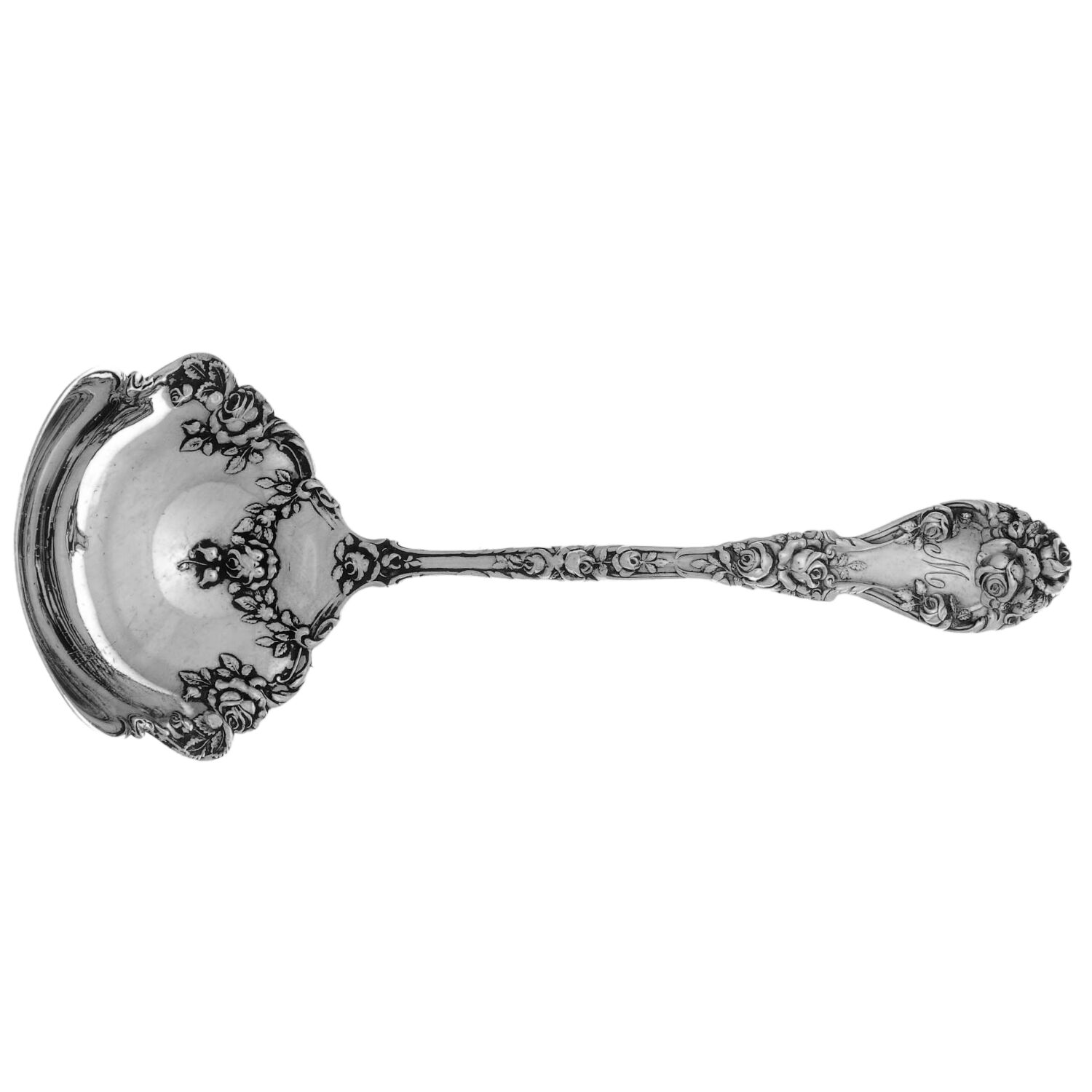 Marechal Niel (Sterling, 1896, Monograms) Solid Piece Cream Ladle by Durgin-1